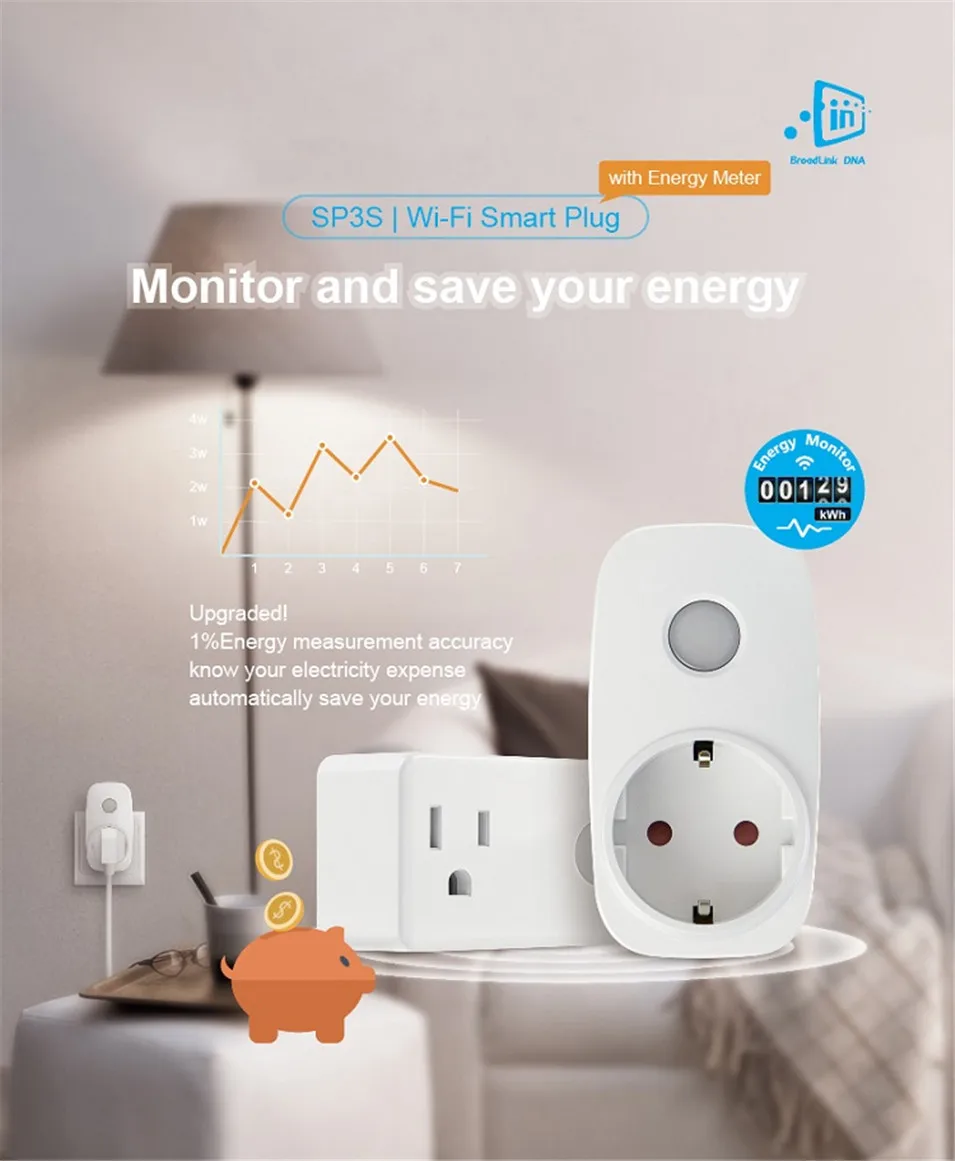 2PCS Original Broadlink SP3S Energy Monitor Smart Wireless WiFi Socket Remote With Power Meter Control by IOS Android Phone-3