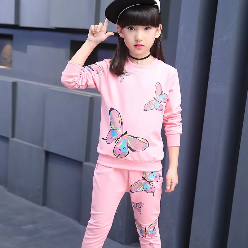 

Children Clothing Set Kids Girl 2019 2pcs Suit Butterfly Sweatshirt + Pants Outfit Tracksuit Baby Girl Clothes Girls Sport Suit