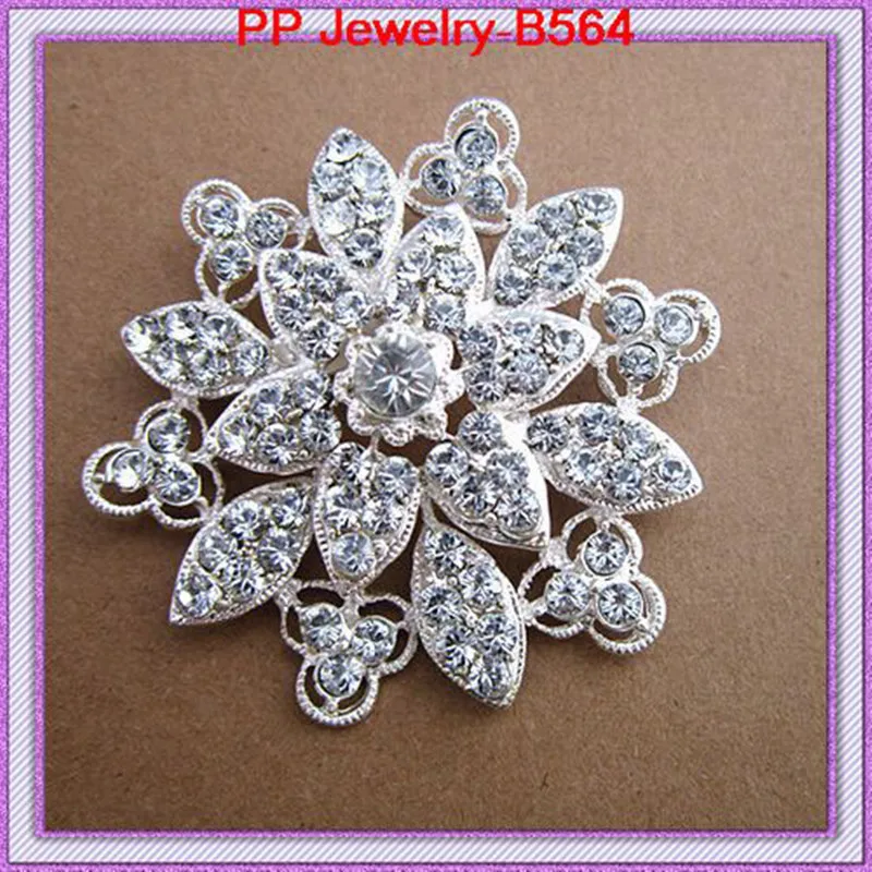 Crystal Flower Brooch Silver Color Diamante Rhinestone Wedding Bridal