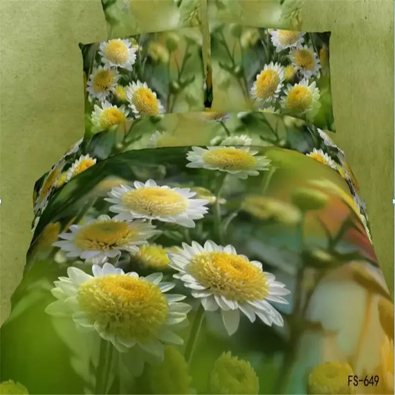 Hot sale White yellow daisy chrysanthemum green field 3d bedding set 100% cotton 4pcs comforter/quilt cover bedspread kit/3460 | Дом и сад