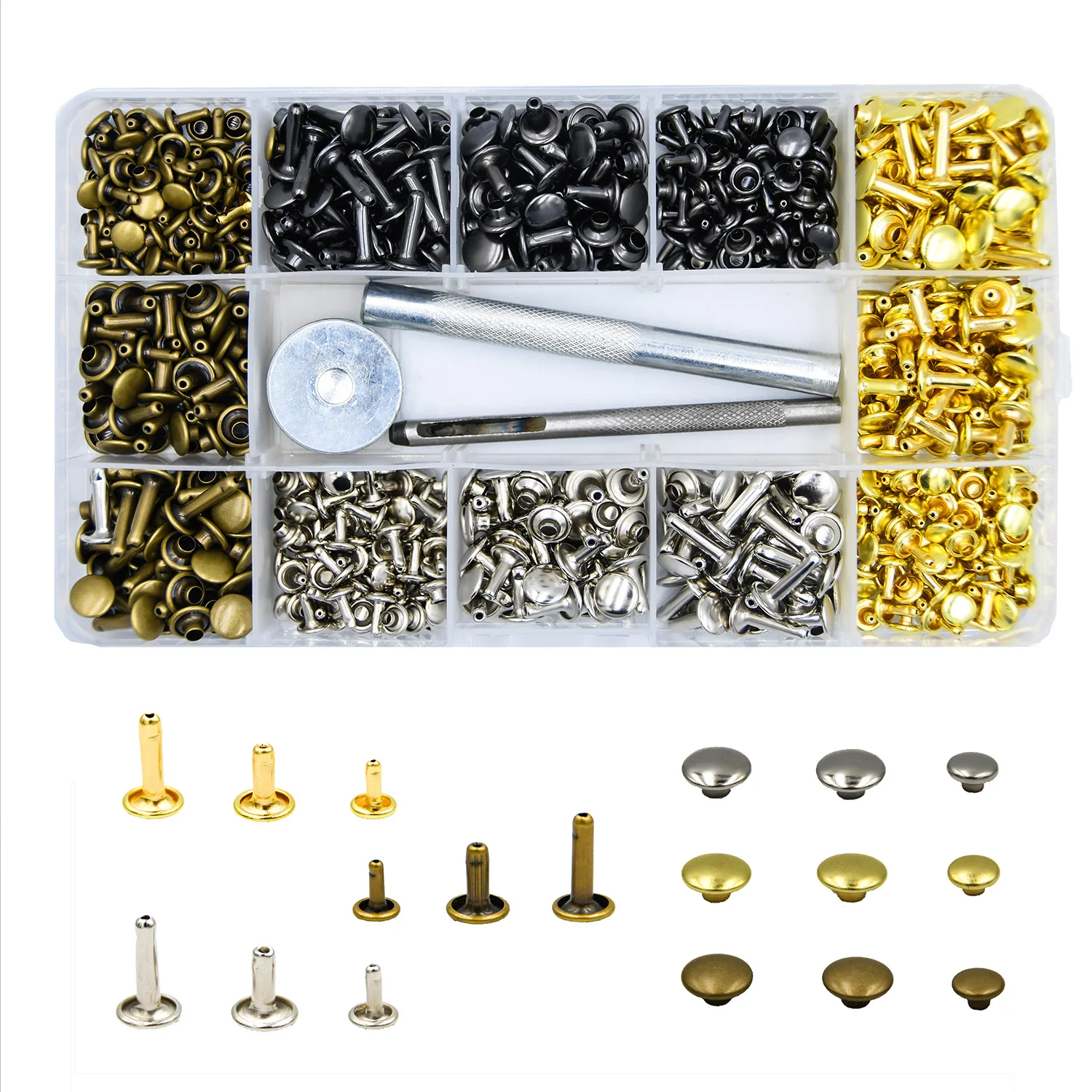 

240 sets Double Cap Rivet Fasteners with 3 Pieces Setting Tool Kit for DIY and Leather Crafts