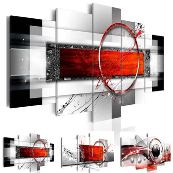 

Home Decor Canvas Prints Poster 5 Pieces Metal Red Wooden Rectangle Black Grey Background Painting Room Wall Art Pictures Frame