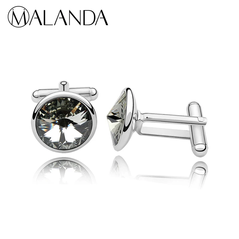 Malanda бренд 2017 Кристалл от Swarovski круговой запонки для мужская мода рубашки