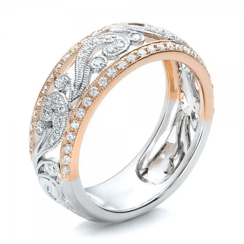 Полый двухцветный цветок из розового золота кубического циркония кольцо для женщин Модный популярный горный хрусталь обручальные кольца