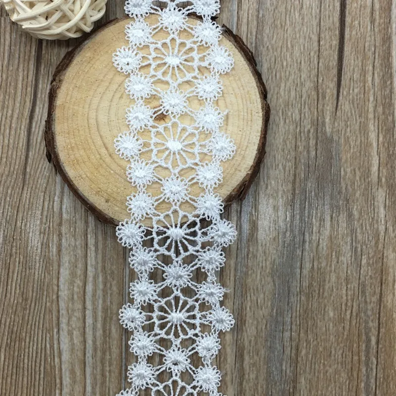 

Polyester Embroidered lace belt trim in ivory beige color used for dress and home textile decoration