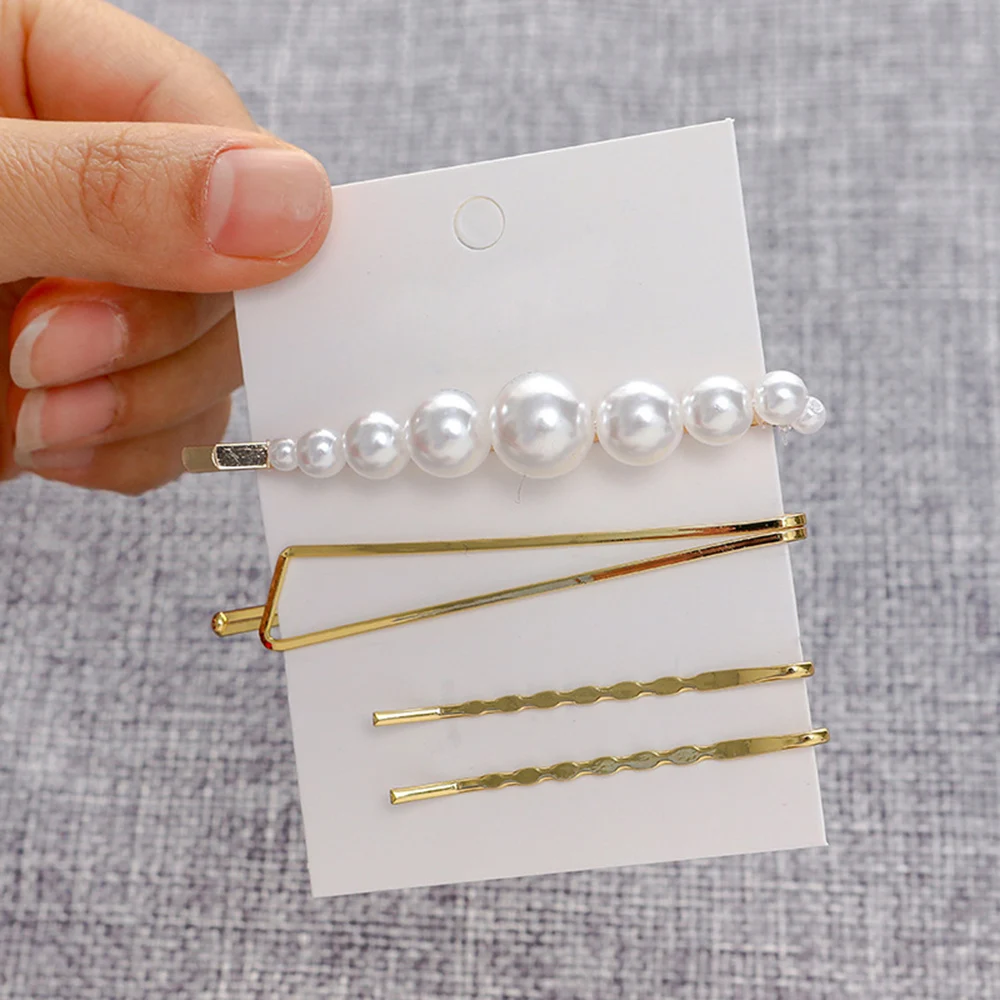 3/4/5 Pcs Metal Pearl Hairpin Combination Bangs Clip Side Clip Card Simple Hair Clips Barrettes Headwear Styling Crystal Hairpin 3/4/5 Pcs Metal Pearl Hairpin Combination Bangs Clip Side Clip Card Simple Hair Clips Barrettes Headwear Styling Crystal Hairpin