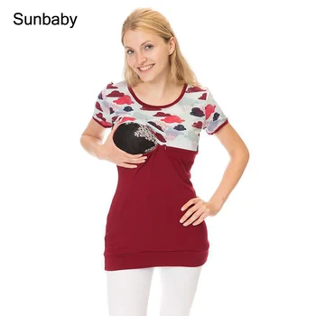 

SUNbaby pregnant Color mosaic contrast color solid mother breastfeeding T-shirt top breastfeeding clothes T0506