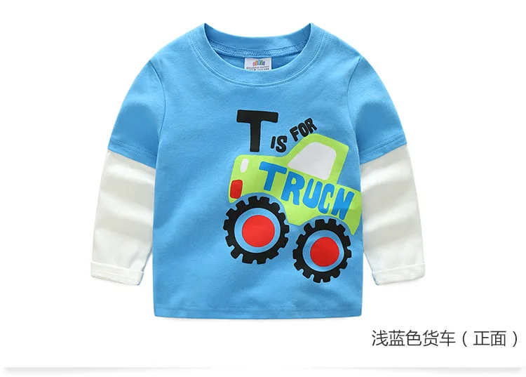 2018 Spring Autumn For 2-9 10 Years Children Cotton Striped Patchwork Cartoon Car Bus Truck Baby Kids Boys Long Sleeve T Shirts (38)