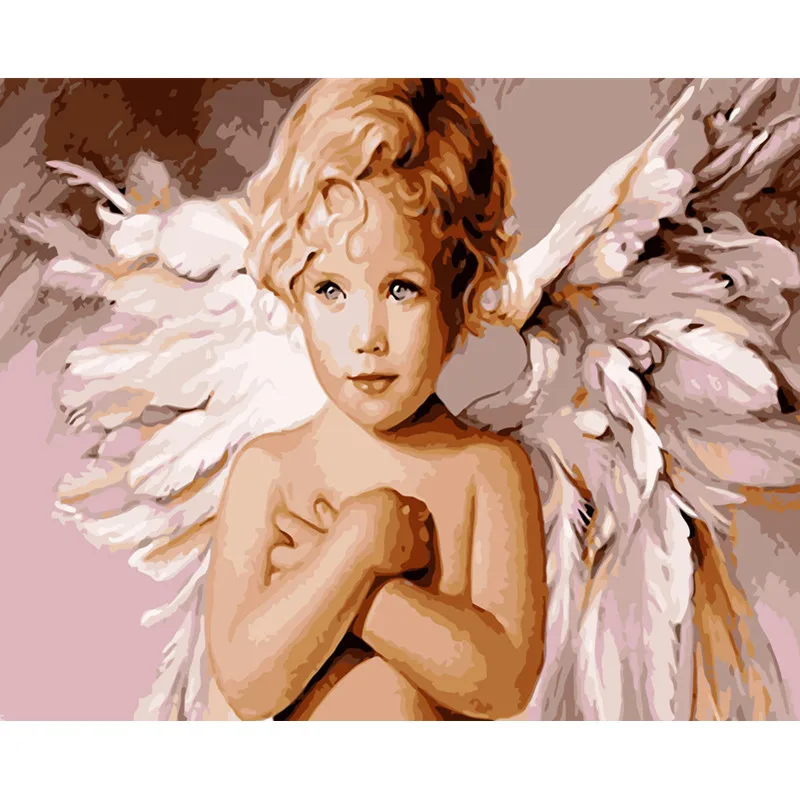 

Painting By Numbers DIY Dropshipping 40x50 60x75cm Staying cute angel boy Figure Canvas Wedding Decoration Art picture Gift