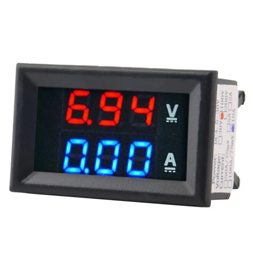 

Digital LED Display Voltmeter Ammeter DC1-100V 10A Double Color Blue & Red Voltage Current Indicator Home Use Tool