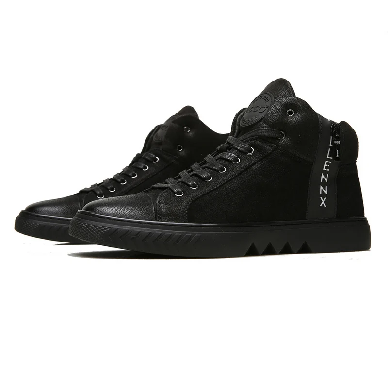 

Ecco Genuine Leather Casual Shoes Men High-cut Black Shoes Spring Breathable Footwear Lace-up Soft Driving Shoes 539672