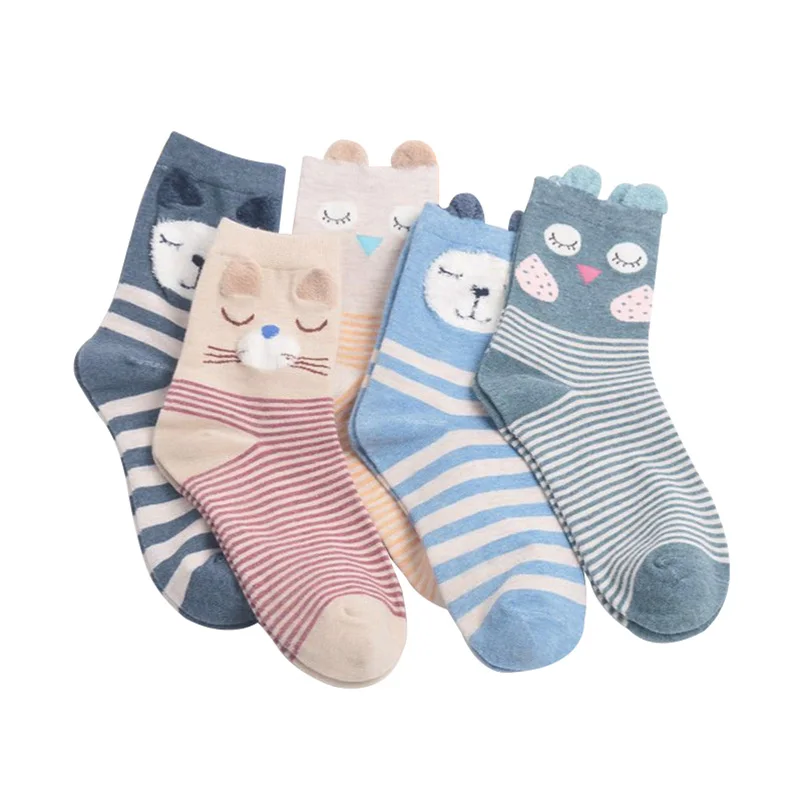 

5 Pairs Women Short Sock Cute Cartoon Animals Owl Cat Dog Stereoscopic Ear Novelty Women Socks Autumn Comfortable Cotton Meias