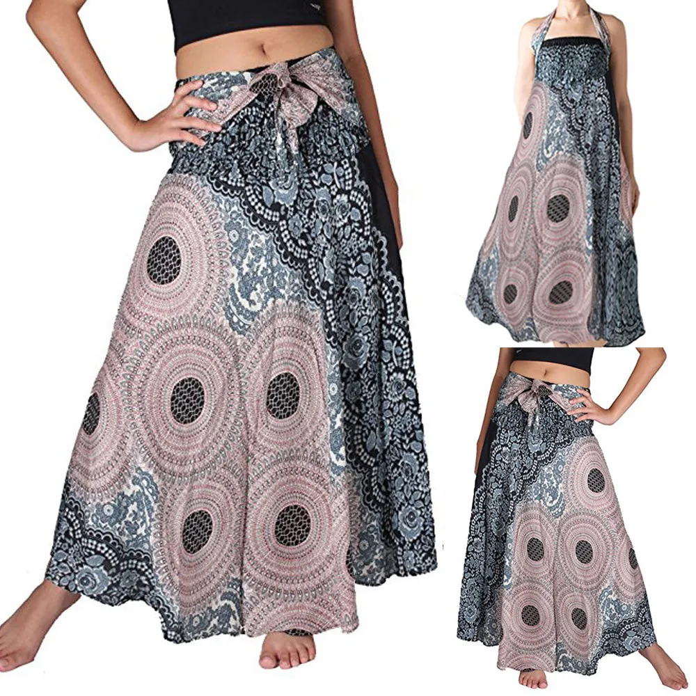 

Bohemian Women's skirt Elastic Waist Women Long Skirt Floral Print Hippie Beach Skirt Summer Skirt 2019