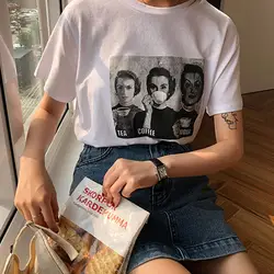Для женщин футболка хлопок Harajuku печатных характер повседневное Лето короткий рукав Топ женский свободный стиль Camisetas Verano Mujer 2019