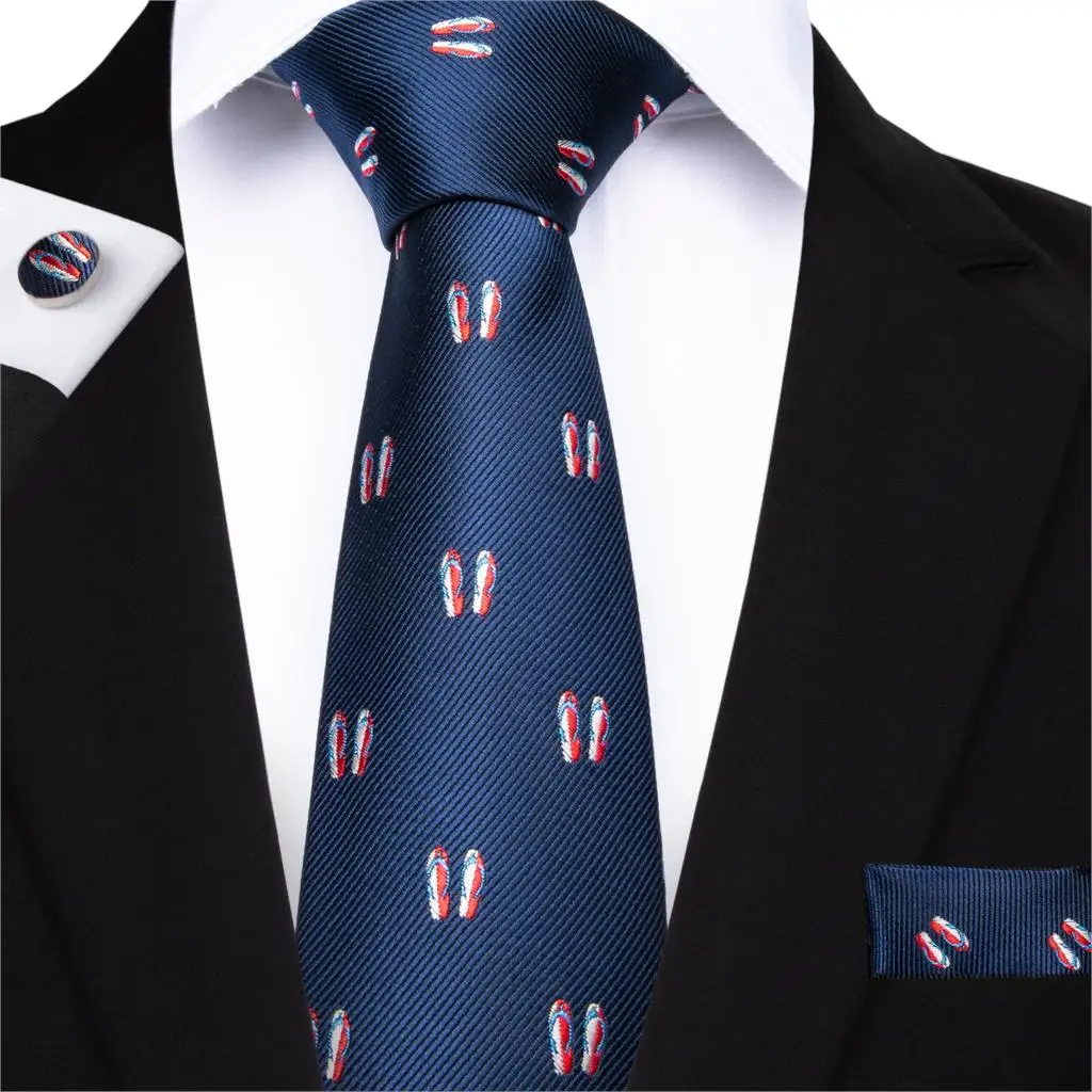 DiBanGu синие полосатые шелковые мужские свадебные галстуки с носовыми запонками, набор из жакета, тканые галстуки для шеи, набор для мужчин, модный галстук - Цвет: MJ-7077