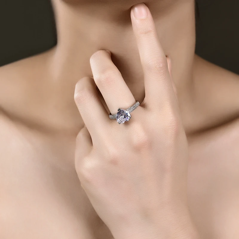 MDEAN Big Heart Wedding Rings For Women White Gold Color AAA Zircon Jewelry Engagement Bijoux Accessories Size 5 6 7 8 9 MSR048