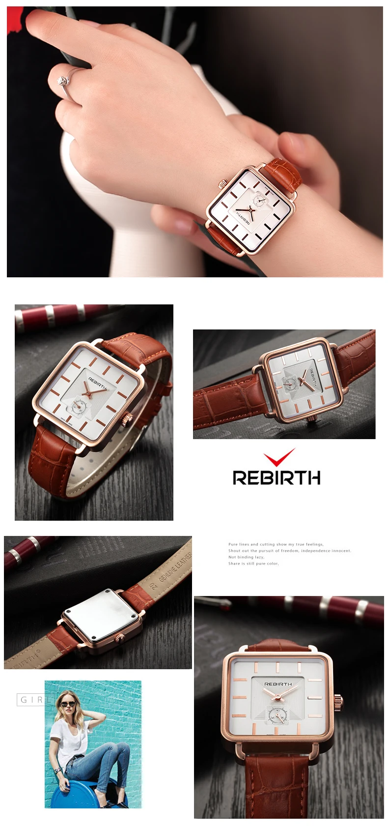 REBIRTH мужские часы Топ бренд класса люкс relojes hombre квадратные часы мужские кожаные бизнес часы relogio masculino saat