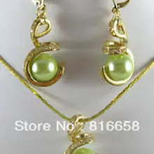 Красивый зеленый Shell Перл инкрустация Цепочки и ожерелья серьги