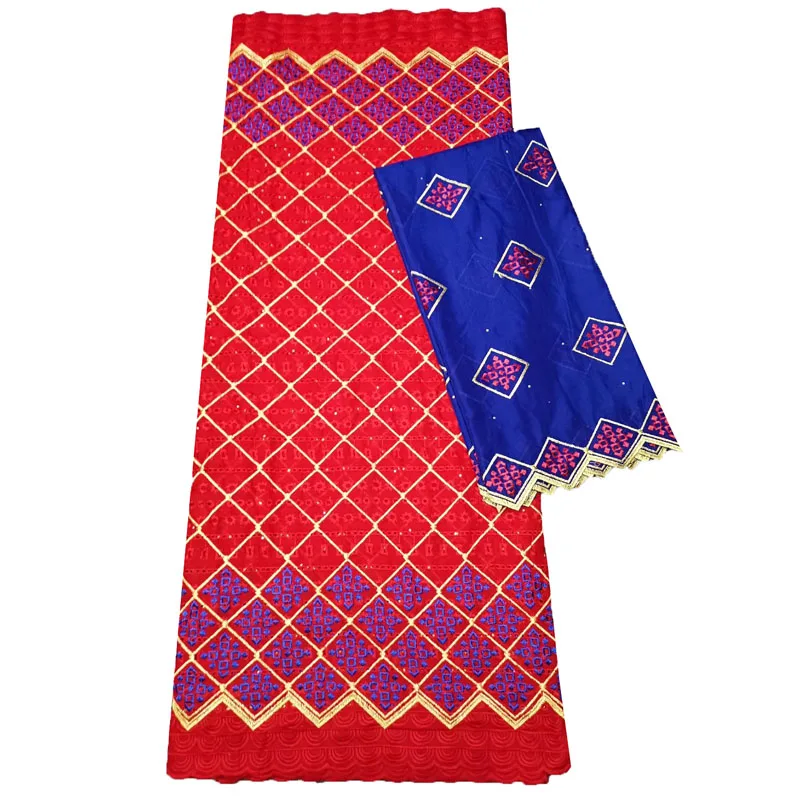 

Newest Indian Dress 7 Yards African Lace Fabric Red/Royal Blue Nigeria Embroidered High Quality Bazin Cotton Lace Fabric L271