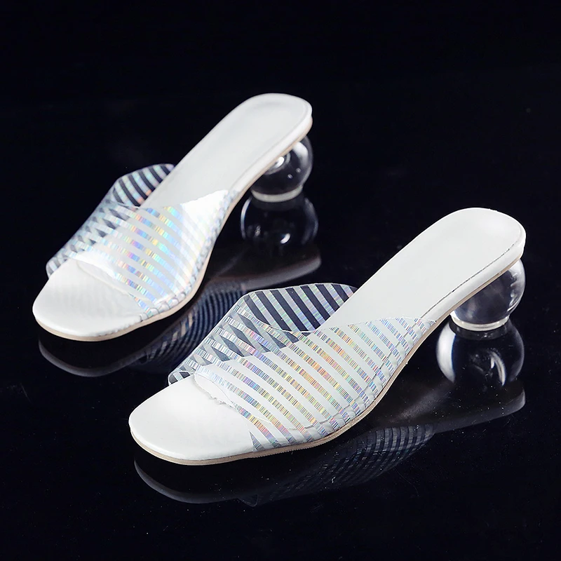

2019 New Arrived Women's Leisure Slippers Med Heels Western Style Summer Novel Shoes Woman Mature Female Transparent Flip Flops
