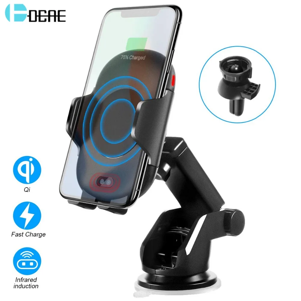 

DCAE Car Mount Qi Wireless Charger For IPhone XS Max XR X 8 Samsung Note 8 9 S9 S8 Xiaomi Sensor Fast Charging Car Phone Holder