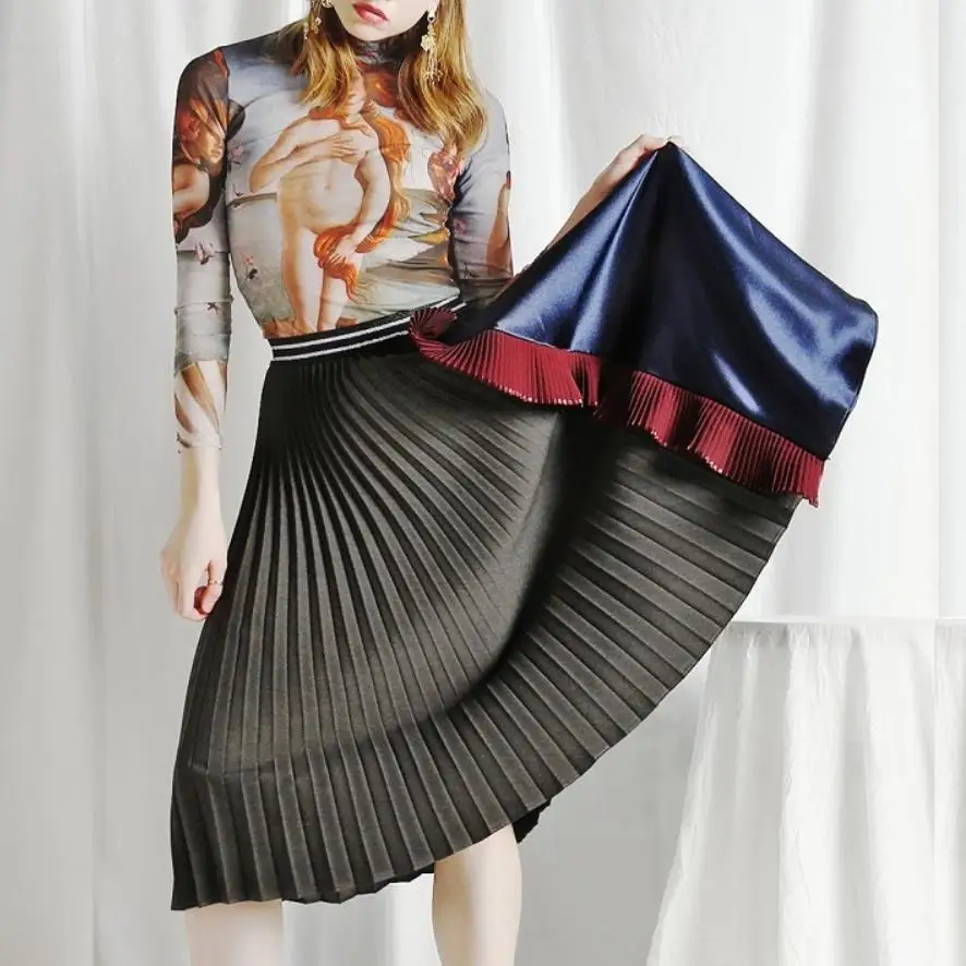 Новые модные женские плиссированные Лоскутные юбки с оборками осенние юбки с высокой талией хитовые цвета элегантные юбки повседневные юбки gx1324