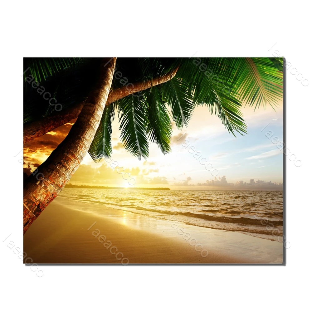 

Laeacco Tropical Beach Palm Tree Sunrise Posters and Prints Wall Art Canvas Painting Living Room Decoration Home Decor No Frame