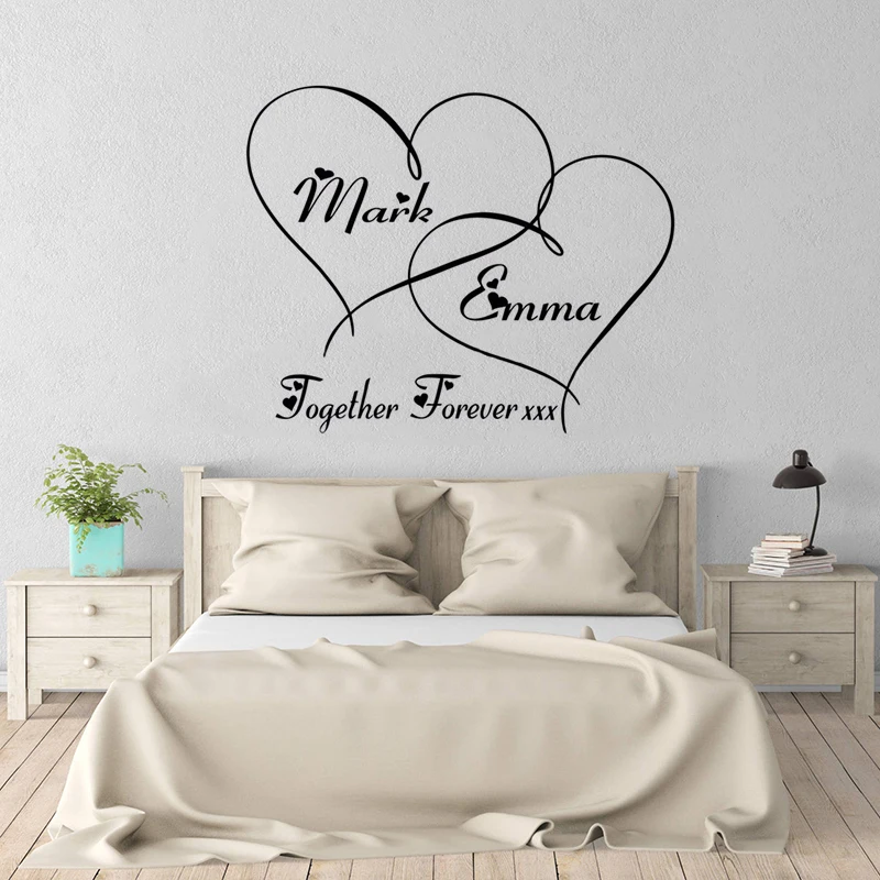 

Couple Romantic Wedding Decoration Personalized Name Hearts Forever Wall Sticker Custom Name Poster Mural Fashion Decals W179