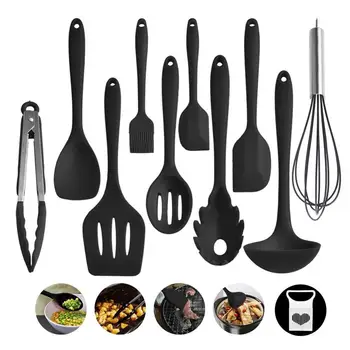 

10PCS Nonstick Kitchen Utensils Set with Stainless Steel Handles Heat Resistant Spoon Spatula Tongs Egg Beaters Cooking Tools