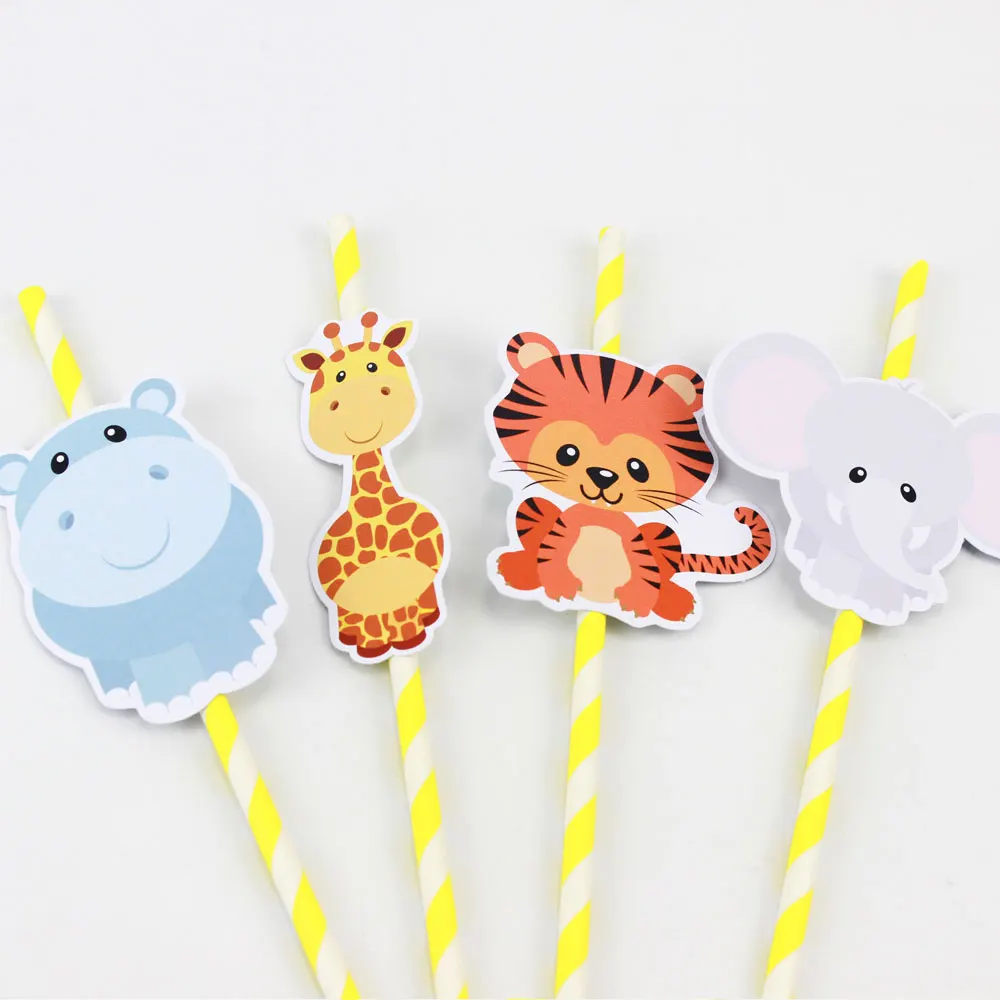 Safari Party Animals Straw 21PCS Paper Straws Jungle Birthday Party Festive Supplies Decoration Paper Drinking Straws Holiday