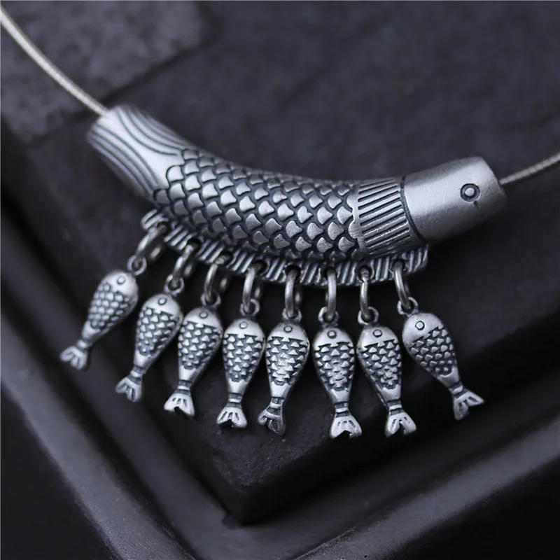 

Pendant Necklace Fish 100% Real 925 Sterling Silver Retro Vintage Ethnic Women Accessories Wholesale China Pingente