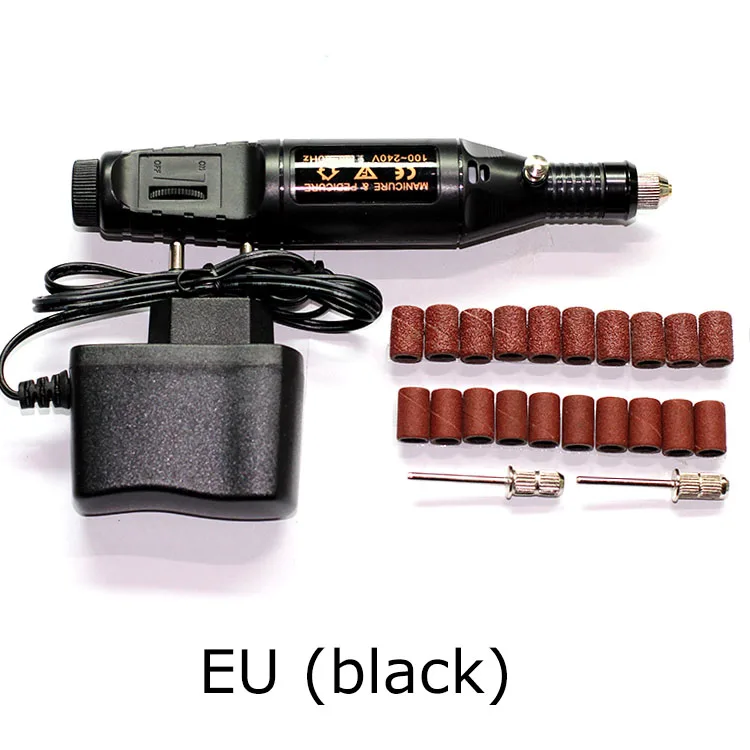 Дизайн ногтей Мощность дрель указан маникюр машины Tool Kit 20 Шлифовальные рукава 2 бита 3/32 собирать Тип шлифовальные ленты Барабаны гель remover 2.4 - Цвет: EU - Black