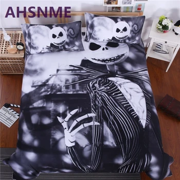 

AHSNME 3pcs set Nightmare Before Christmas Bedding Set Qualified Bedclothes Unique Design No Fading Duvet Cover Twin Full Queen
