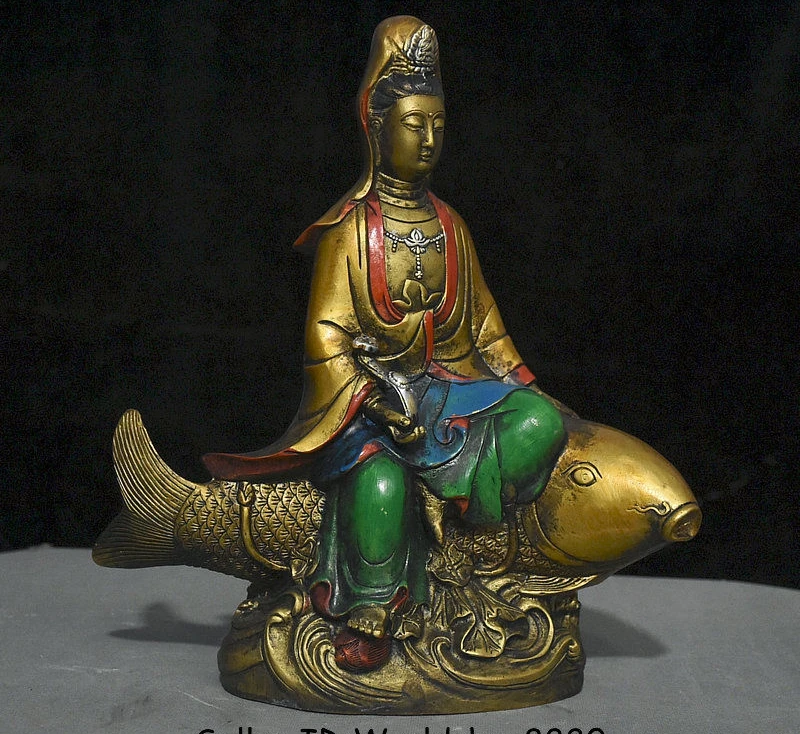 12" Old Chinese Temple Bronze Painting Kwan Yin Guan Yin ...