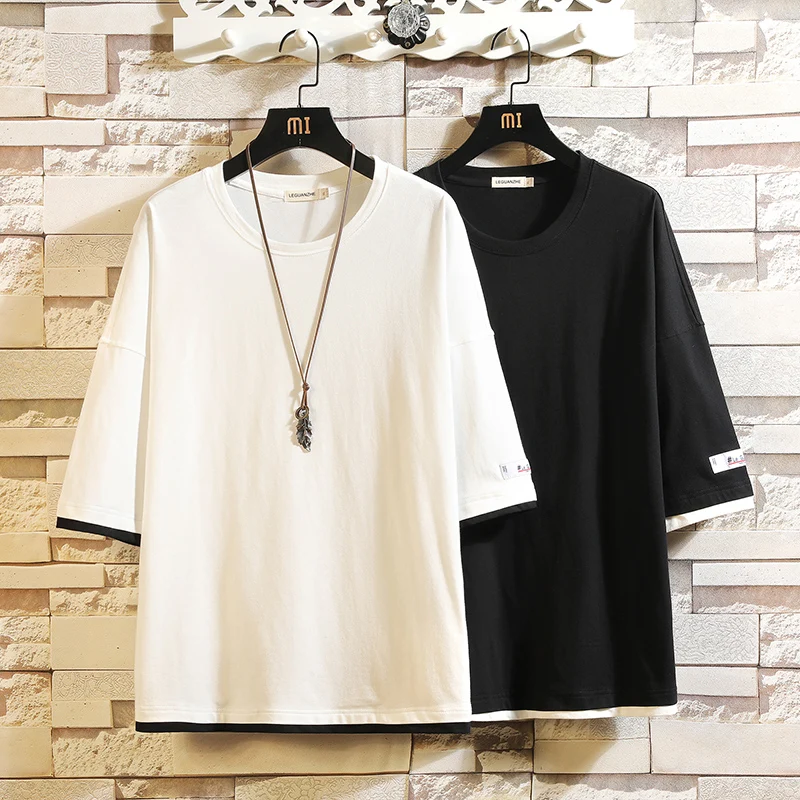 

Summer Solid short sleeve Men T Shirts Fashion Mens Hip Hop Casual Oversiezd White T shirt Male Vintage Black Streetwear Tee