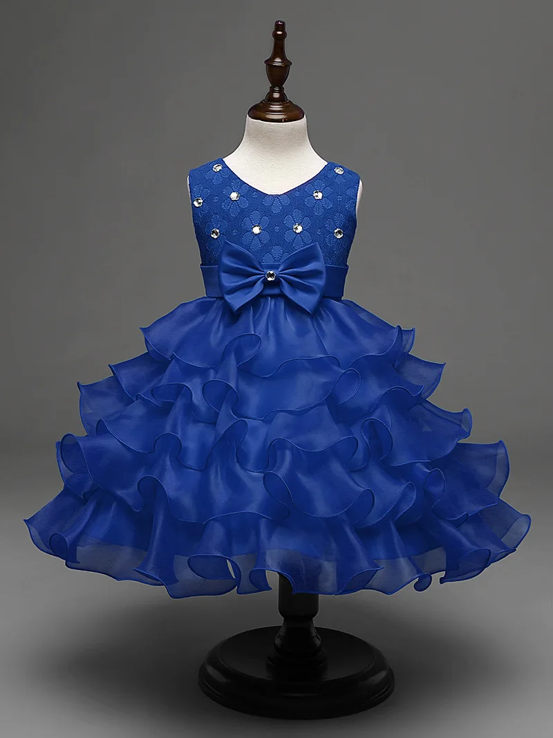 

Cute Baby Dress Wedding Party Rhinestones Embellished Red Pink Beige Royal Blue Clothing Toddler Flower Girls Cupcake Dress