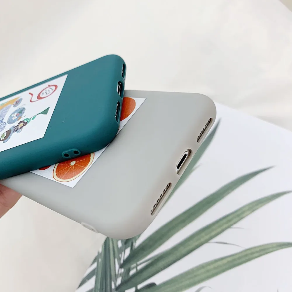 Матовый чехол для телефона с оранжевой иллюстрацией для iPhone X XS Max XR 6 6S 7 8 Plus, мягкие чехлы с милыми рисунками из мультфильмов и цветов, задняя крышка