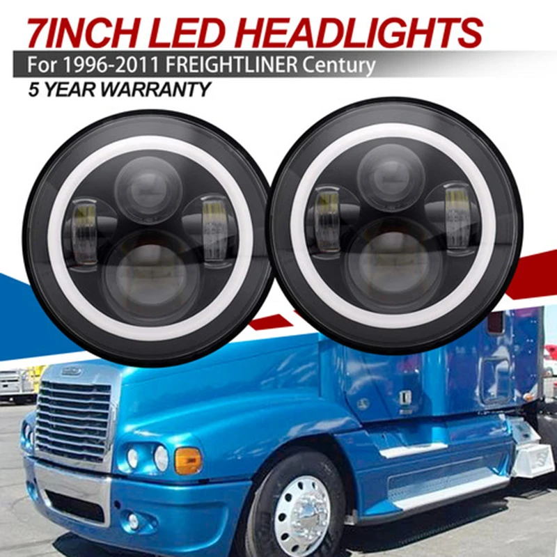 

Turn Signal 2PCS Black 60W 7Inch Round Led Headlights Sealed Beam Bulb Angel Eyes for JK LJ CJ TJ Land Rover Waterproof