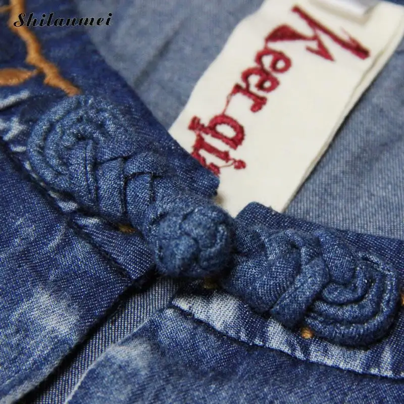 Fashion Blue Half Sleeve Woman Casual Denim Dress Embroidered One Piece Female 2018 Autumn Streetwear Loose Jeans Dresses