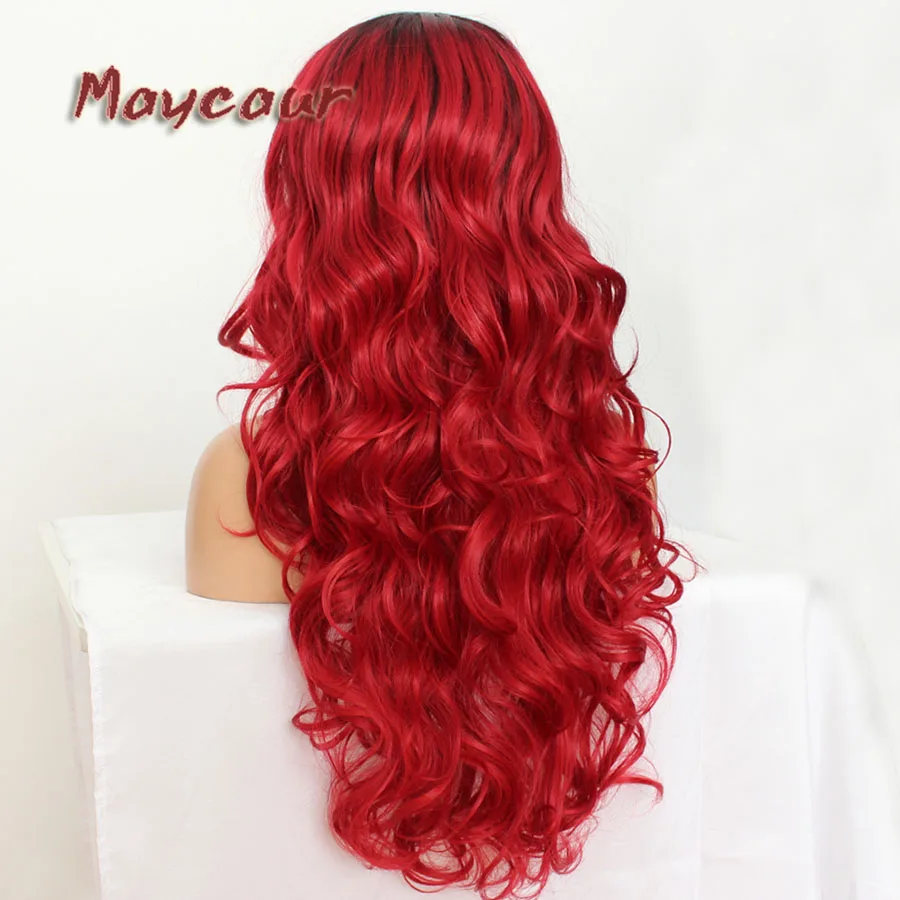 Maycaur Glueless Black Long Wavy Wig with Side Bangs Synthetic Hair Wigs for Women Heat Resistant Fiber Hair Wigs (16)