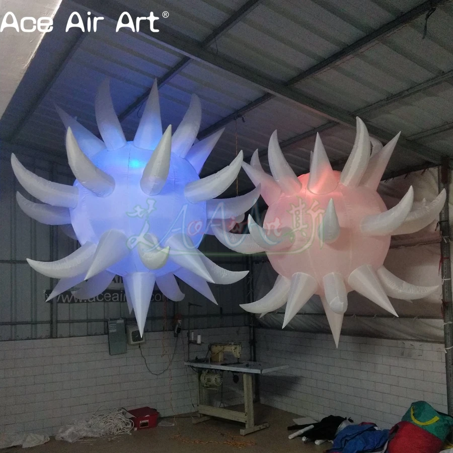  2 pcs inflatable led lighting star with curved cone sphere ball spikes model inflatable ball with t