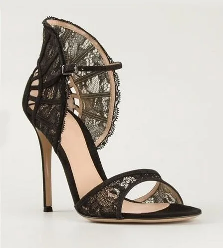 Free-Ship-Women-Black-Lace-High-Heel-Pumps-Fan-shaped-Ankle-Strap-Wedding-Dress-Shoes-Cut (1)