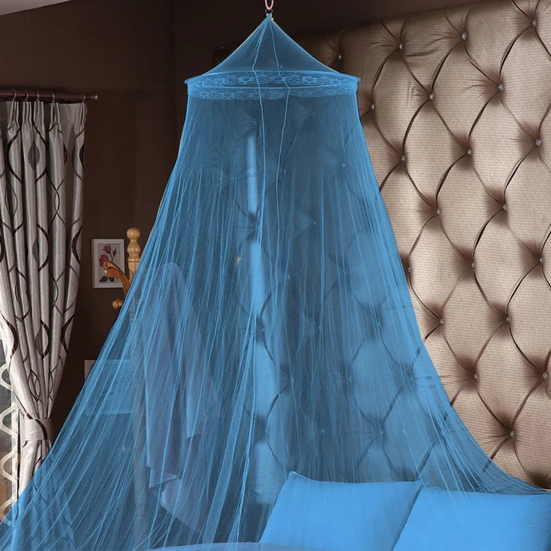 Urijk, подвесная москитная сетка, круглая, детская, кружевная, четыре угла, для студентов, балдахин, кровать, москитная сетка для детей, девочек, украшение комнаты - Цвет: deep blue3