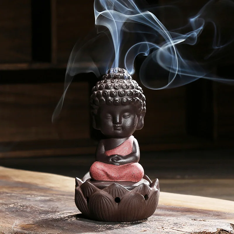 Китайский творческий дзен монах керамическая курильница Исин аромат обратного потока палочка ладан горелка с Буддой фиолетовая Глина Керамика катушки благовония база - Цвет: B04R