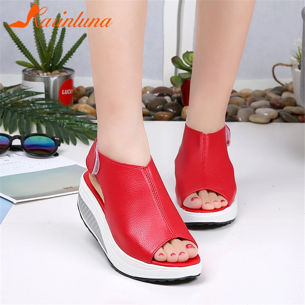 

KARINLUNA hot sale hook&loop peep toe summer shoes woman sandals flat platform comfortable sandals woman shoes