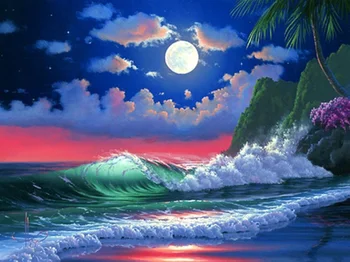 

5D Diamond Embroidery Moon Sea Scenery Rhinestone Pasted Paintings Diy Diamond Painting Cross Stitch Kits Diamond Mosaic Decor