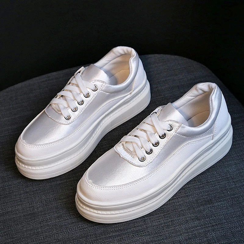 

2019 Spring Womens Shoes Leather Glitter Silver Sneakers Platform Board Shoes Woman Casual Flats Shoes Pink Dames Sneakers