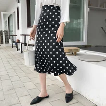 U-SWEAR Новое поступление Модная женская повседневная юбка империя черно-белая большая волна точка до середины икры Vestidos женская элегантная юбка