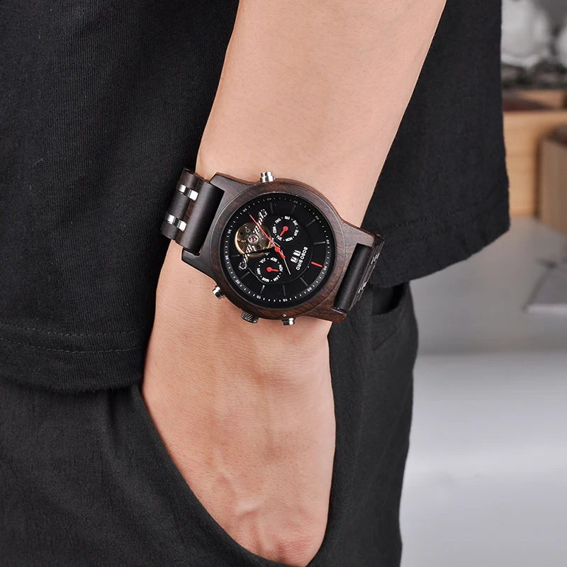 BOBO BIRD Men Mechanical Watch Luxury Wood Quartz Wristwatch montre homme automatique Watches Wooden and Metal Strap K-rQ27