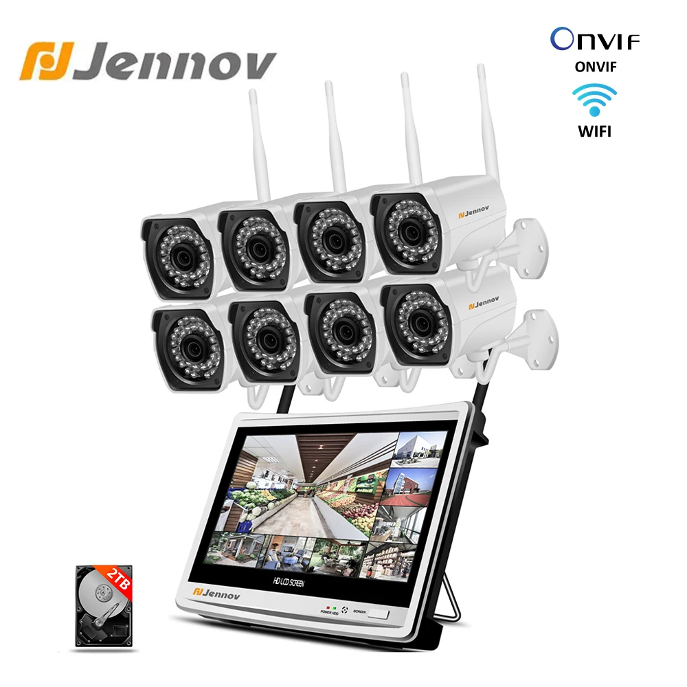 

Jennov CH 1080P Wireless NVR Kit WiFi CCTV System 12" LCD Monitor Screen 2MP IR Outdoor Security Camera Video Surveillance Set